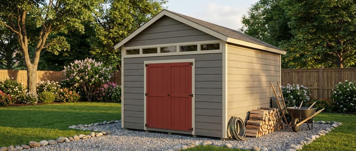 Traditional style shed in a backyard