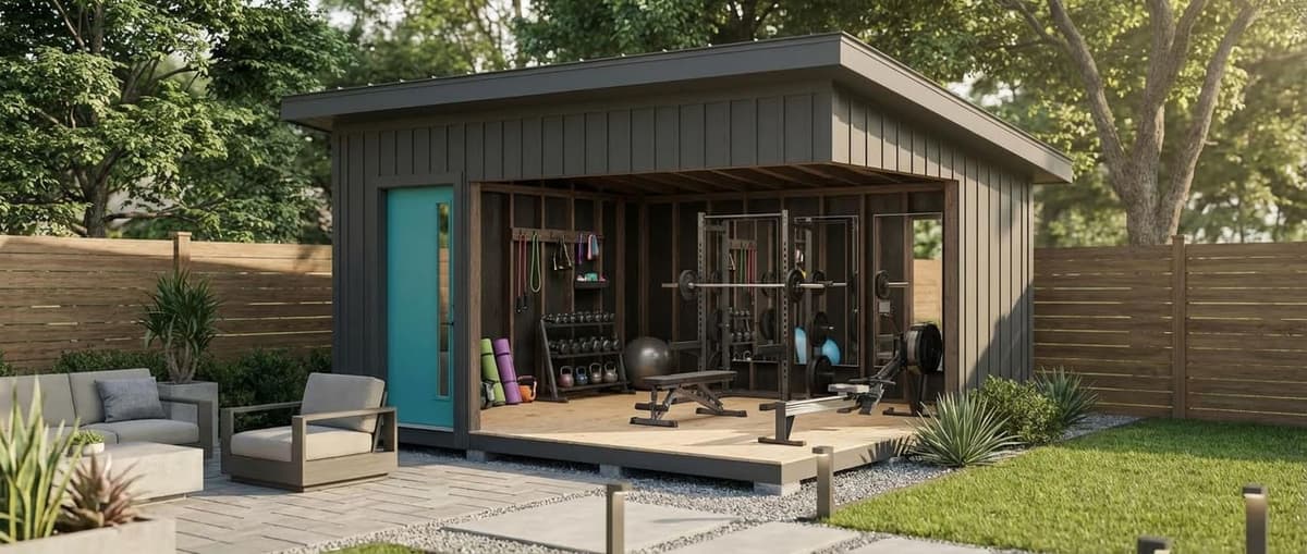 Home Gym in the corner of a backyard