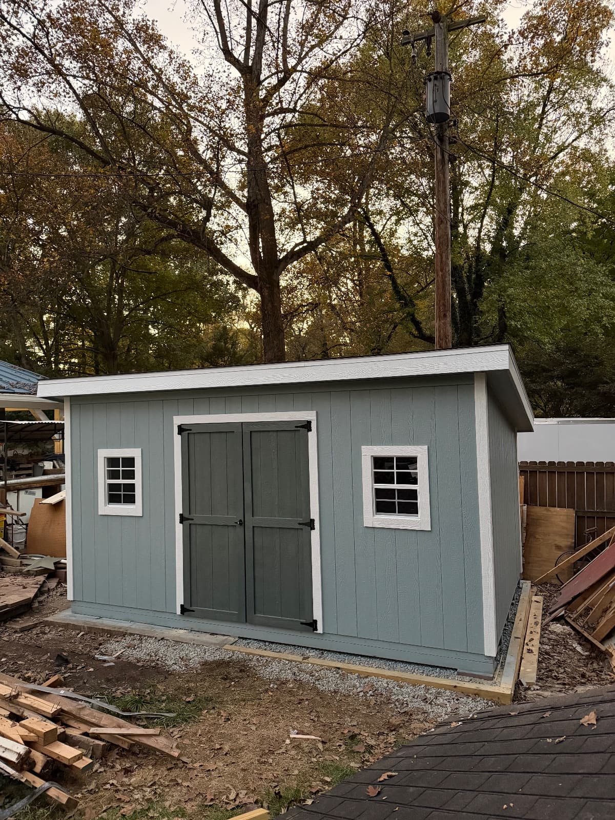 A real 10x16 Modern with t1-11 siding, built onsite in Dayton, OH